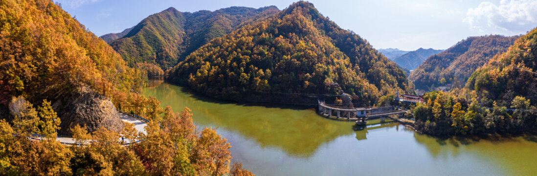golden plants and  green lake and mountains In the west of henan funiu autumn