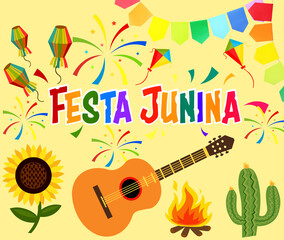 Beautiful greeting card for Festa Junina (June Festival) with traditional symbols