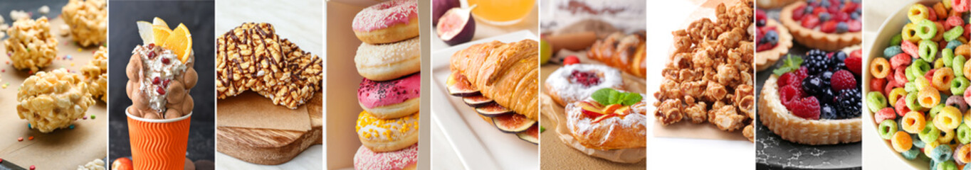Set of tasty desserts, closeup