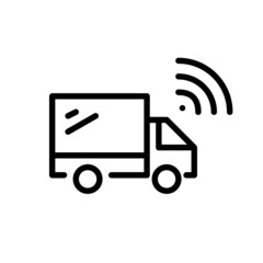 Smart wireless autonomous transportation. Delivery truck. Pixel perfect, editable stroke line art icon