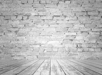 gray interior with brick wall