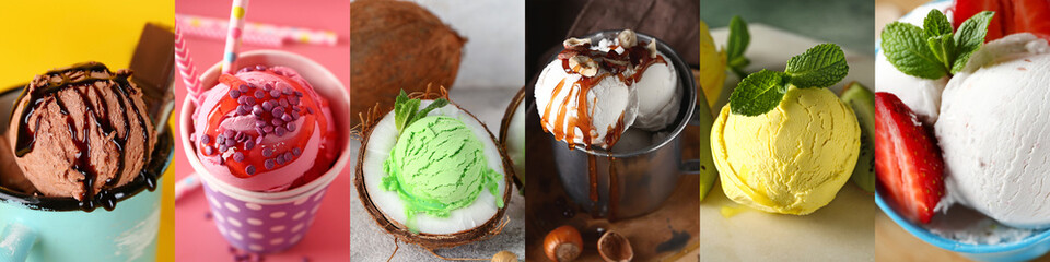Collage with different sweet ice-cream