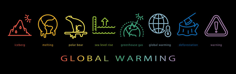 地球温暖化　ネオンカラーのラインアイコン