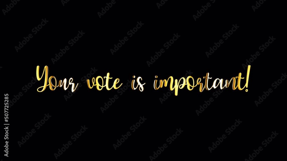 Poster your vote is important golden text with light motion animation element effect. 4k seamless loop isol