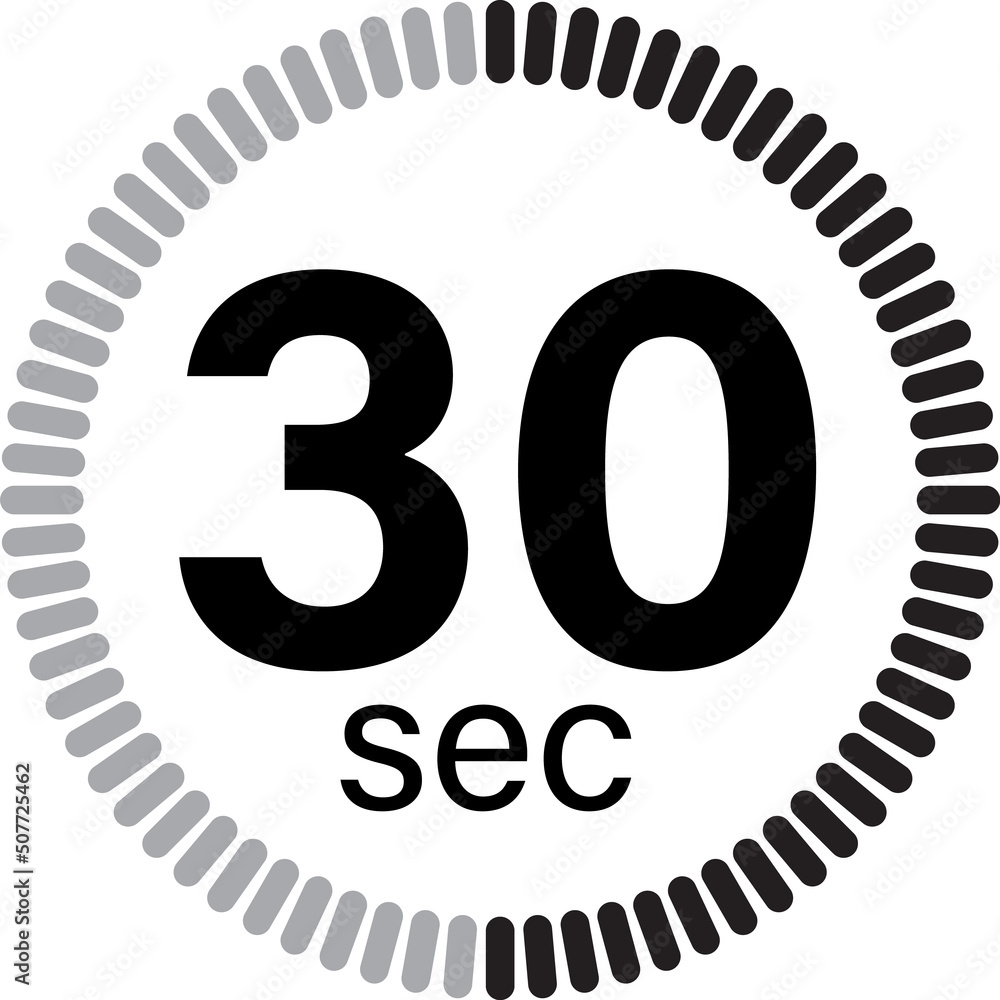 Poster 30 second timer clock icon on white background. 30 sec stopwatch icon countdown time digital stop ch