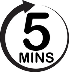 Five minutes icon on white background. 5 minutes sign. Every 5 minutes sign. flat style.