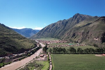 Cusco Perú Pisaq - Valle sagrado de los Incas - Incas Sacred Valley - Drone  - obrazy, fototapety, plakaty