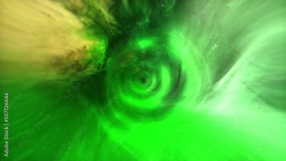 Poster abstract loop glow green cloud storm tunnel travel animation. 4k 3d render abstract stormy clouds wi