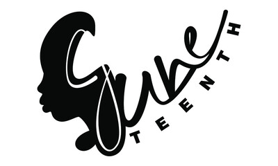 An abstract vector illustration of a woman with lettering on the Juneteenth Freedom Day