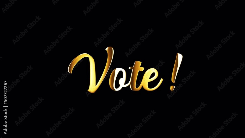 Poster vote golden hand writer text with light motion animation element effect. 4k seamless loop isolated t