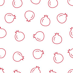 Seamless pomegranate pattern. Outline simple pattern on white background.