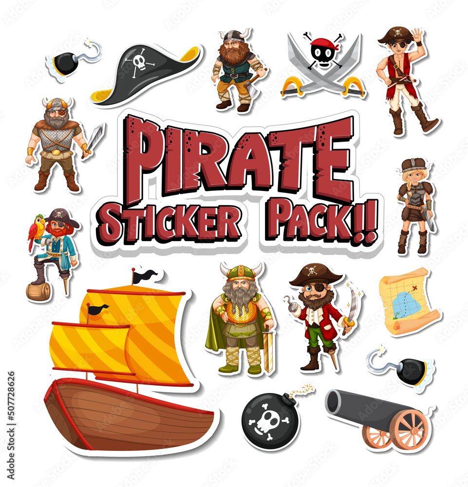 Canvas Prints sticker pack of pirate cartoon characters and objects