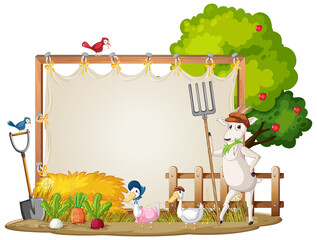 Empty banner template with farm animals