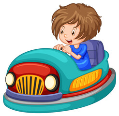 Little boy driving bumper car in cartoon design