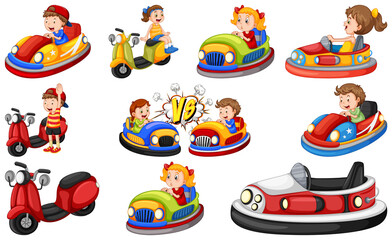 Obraz na płótnie Canvas Set of kids riding Go-Kart