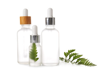 Bottles with natural serum isolated on white background