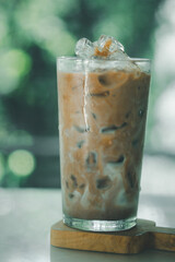 A glass of iced mocha coffee