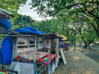 Fort Kochi, Kerala India - March 11, 2022: .Street vendors selling trinkets on the street of fort kochi