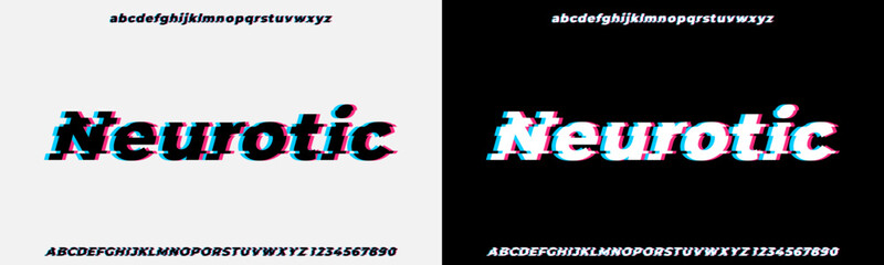 Modern Glitch Font Style. Uppercase Lowercase and Number