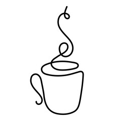 Mug of coffee, cup of tea. Outline illustration, poster isolated on white background