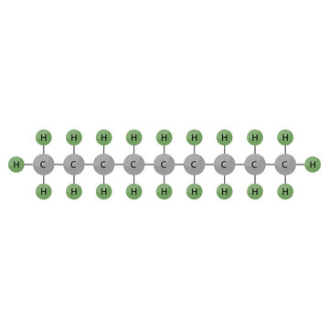 Nonane, organic chemical compound, molecule. Stick model and infographic.