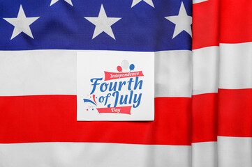 Greeting card with text HAPPY 4TH OF JULY on USA flag