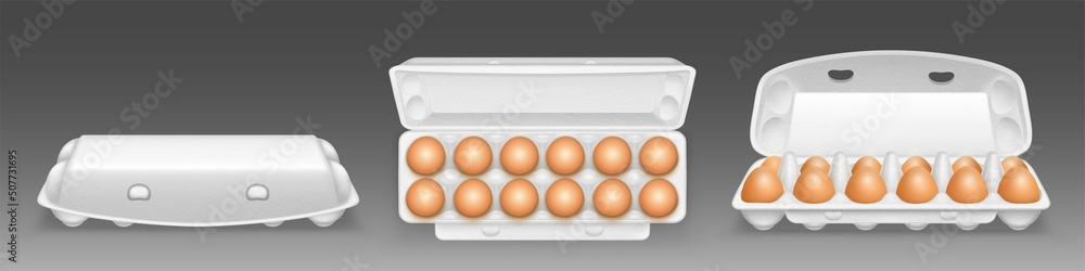 Aufkleber carton egg tray, blank box package mock up. vector realistic mockup of 3d open and closed cardboard 