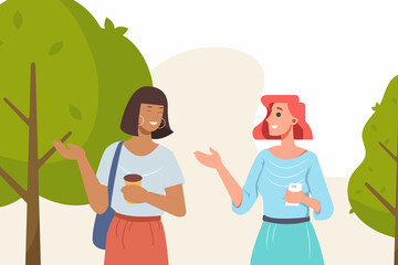 Flat design style vector illustration. Two flat characters talking to each other