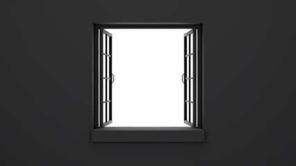 Black window with white background.
3d rendering illustration.