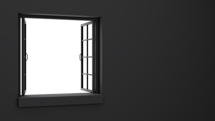 Black window with white background.
3d rendering illustration.