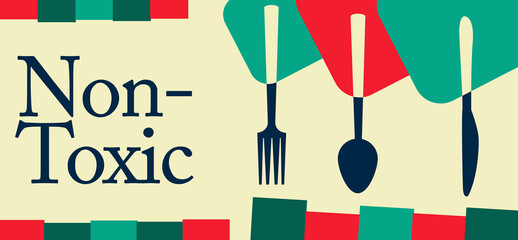 Non Toxic Spoon Fork Knife Retro Colors Rounded Squares Text 