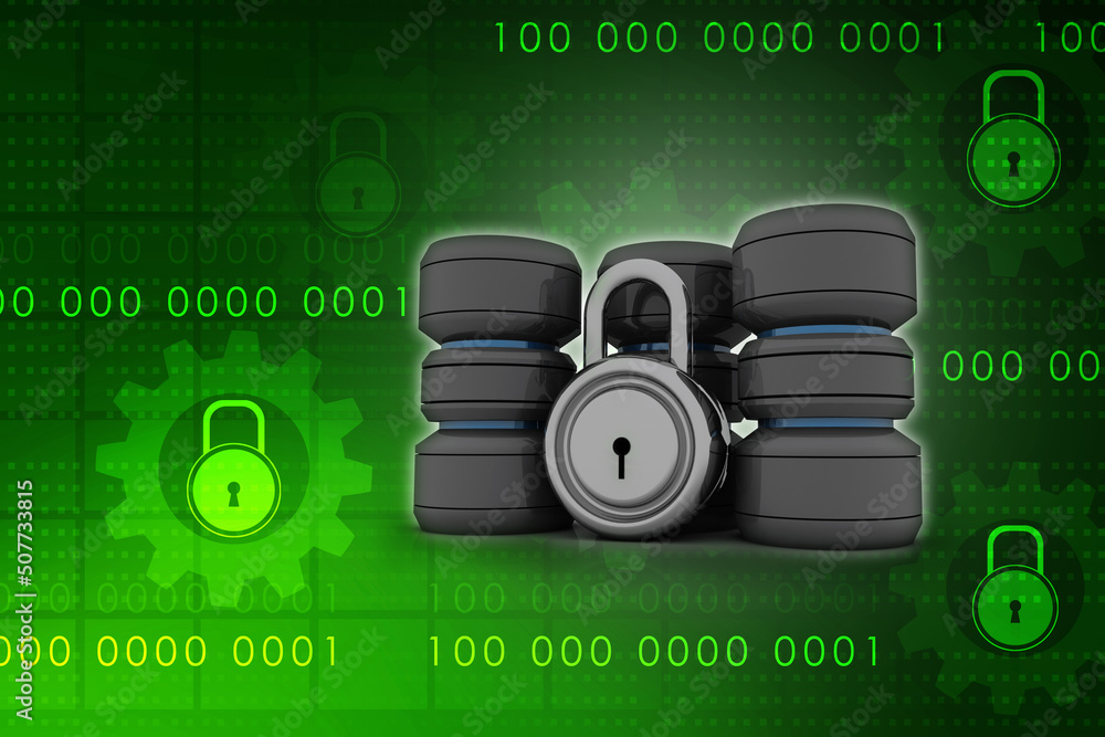 Poster 3d rendering database storage data base protection lock