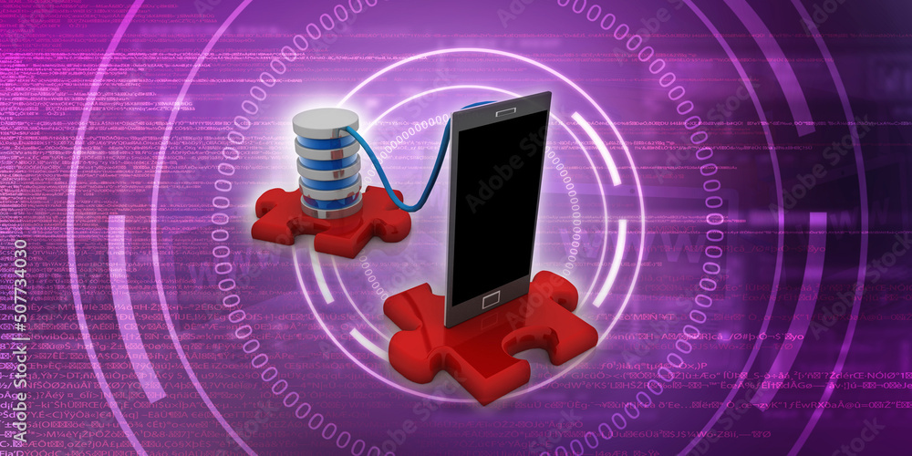 Poster 3d rendering database storage data base on mobile