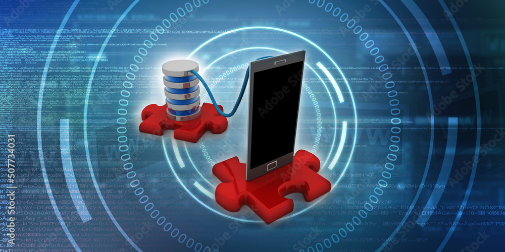 Poster 3d rendering database storage data base on mobile