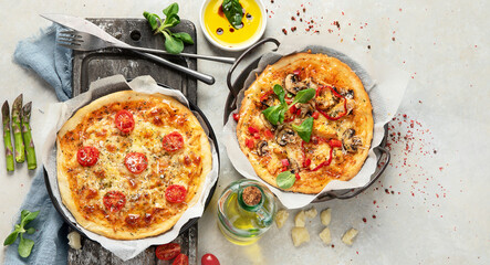 Set of delicious homemade pizzas.