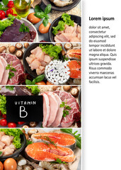 Collage of food high in vitamin B.