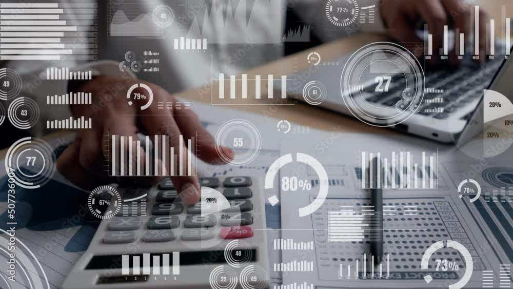 Poster conceptual business dashboard for financial data analysis . 3d render computer graphic .