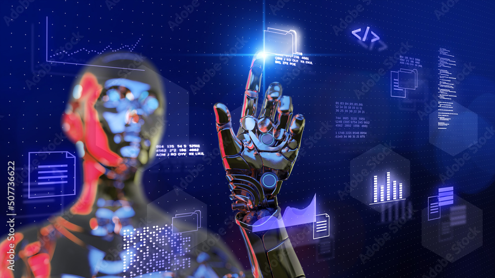 Poster ai robot process automation rpa security cloud digital technology. futuristic background 3d robot on