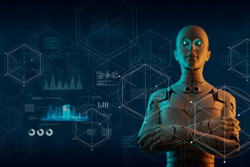 AI robot process automation RPA  security cloud digital technology. futuristic background 3D robot on global online network virtual communication IoT VPN cybersecurity, security platform programming