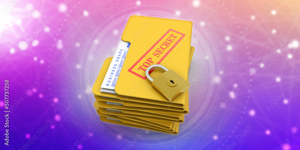 Poster yellow folder and lock. data security concept. 3d rendering