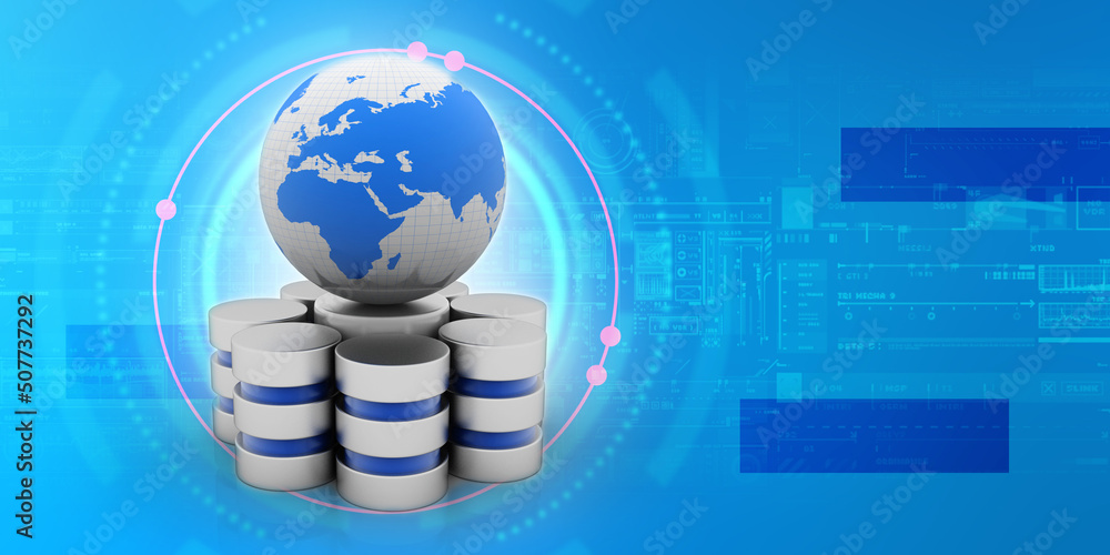 Poster 3d rendering database storage data base with globe