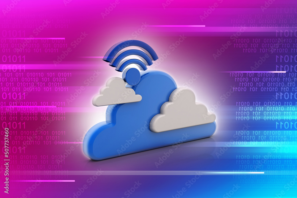 Poster 3d rendering cloud online storage icons with wifi