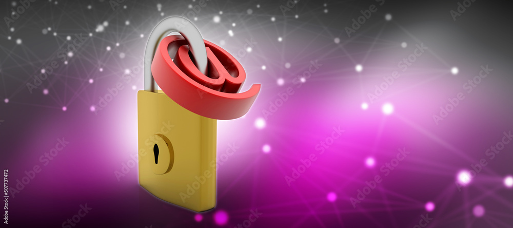 Poster 3d rendering e-mail symbol with lock. internet security concept