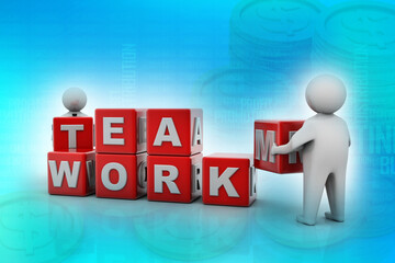 3d illustration man a build team work 
