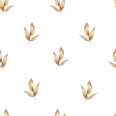 Watercolor seamless pattern with dried leaves.