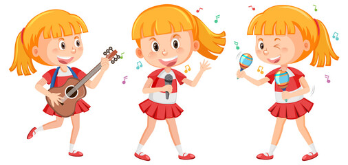 Set of blonde with music instrument