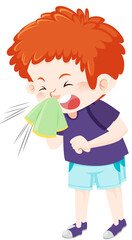 Boy having a cold on white background