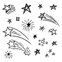Starburst doodle set. Hand drawn star.