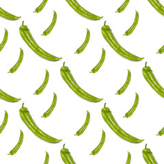Spicy green fresh pepper on a white background. Pattern of green jalapeno peppers