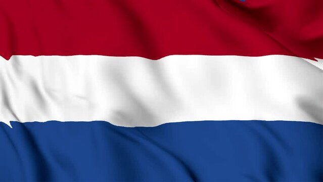 Netherlands national flag is waving in the seamless video. Animated Netherlands flag video. Close up Netherlands national flag. Smooth fabric waves. 